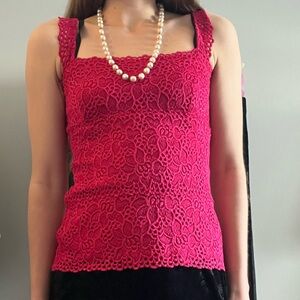 Le Château Pink floral lace tank top with square neckline and adjustable straps